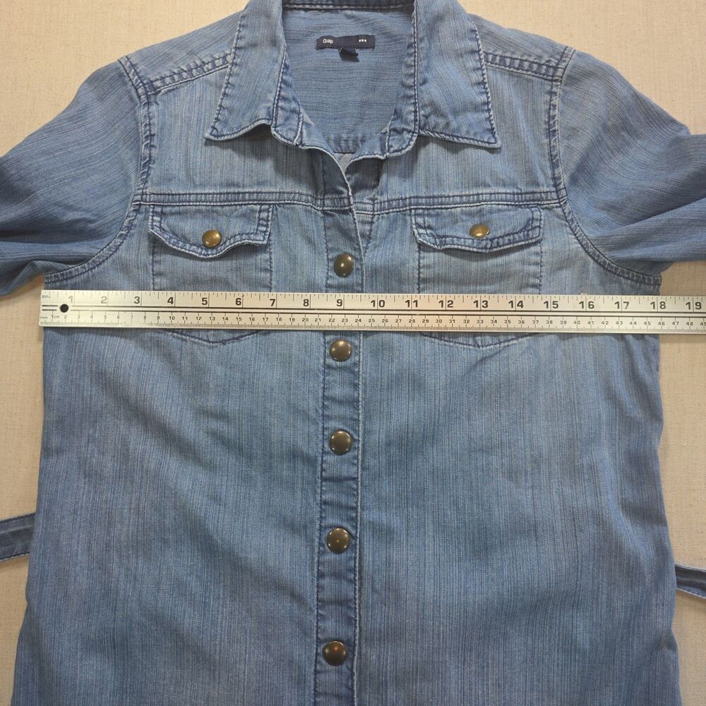 Gap Womens Denim Shirt Dress Blue Snap Front Tie Waist Long Sleeve Pocket Size S - Picture 7 of 11